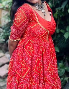 Red Bhandni Ethnic Gown(stiched)