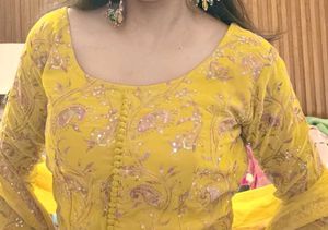 Elegant Mustard Yellow Floral Embroidered Anarkali