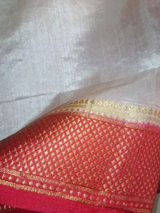White And 🍒 Red Saree