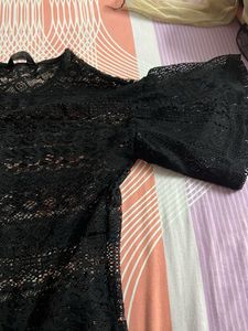 Black Lace Open Netted Top