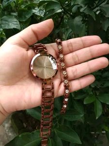 Watch And Bracelet Combo- Brown