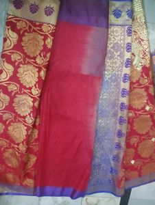 Red &amp; Gold Silk Saree with Peacock Border