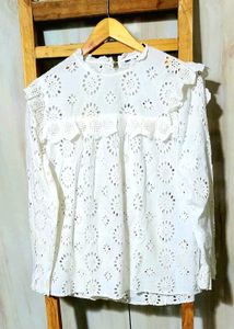 White Eyelet Ruffle Top size-40