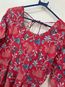 Red Floral Print Kurta