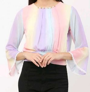 Rainbow Pastel Chiffon Blouse