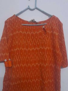 Taavi Orange Ikat Print Kurta