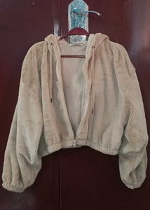 drop shoulder Fuzzy Cropped Hoodie