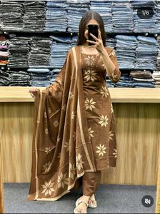 Elegant Brown Floral Kurta Set