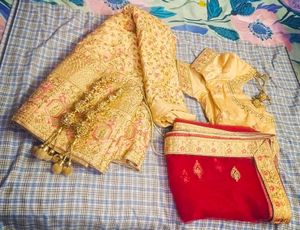 Beautiful Mustard Lehenga With Red Chunni