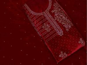 Maroon Velvet Dress Material With Dupatta