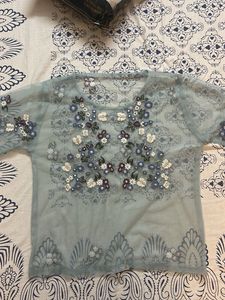 Powder Blue Embroidered Top