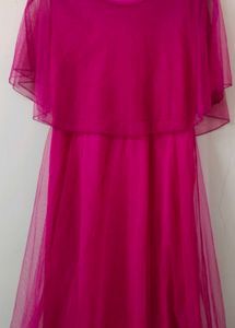 Hot Pink Tulle Overlay Dress