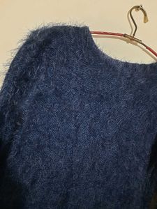 Fuzzy Blue Heart Sweater