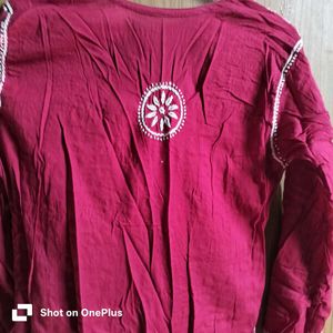 once worn Dark maroonish-red chicken work Embroide