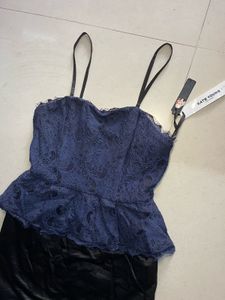 Navy Blue And Black Lace Peplum Dress
