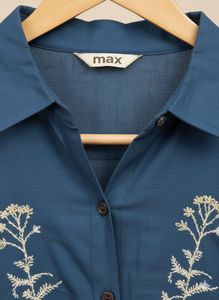 Elegant Blue Cotton Bland Kurti | Floral Embroide