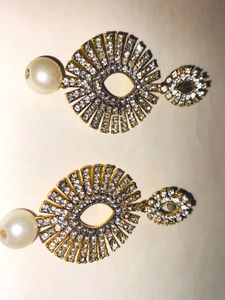 Silver Pearl Drop Long Earrings