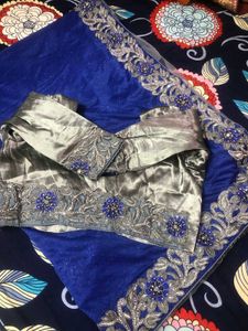 Royal Blue And Grwy Saree
