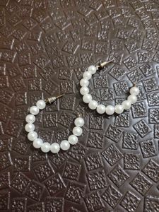 White Pearl Earrings Hoops