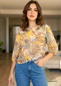 ZARA Mustard Yellow Paisley Print Wrap Top(S Size)