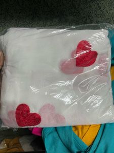 Elegant White Saree with Red Hearts