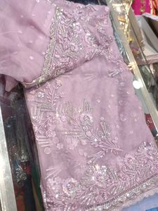 Embroidered Lavender Net Saree (Issue)