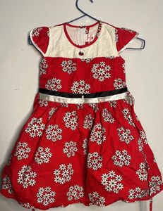 Girls' Red & White Floral Dress