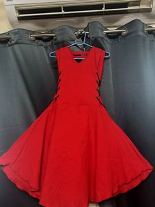 Red A-Line Dress with Lace-Up Sides