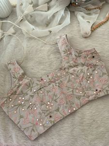 Embroidered Mirrored saree with stitched blouse