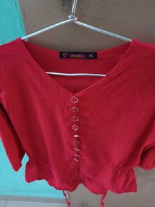 Red Button Down Crop Top