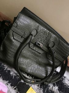 Olive Green Faux Crocodile Leather Tote