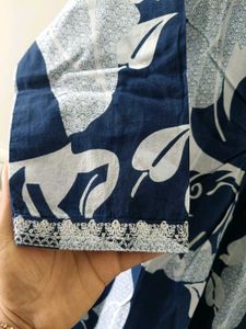 Blue &amp; White Cotton Salwar Kameez Suit