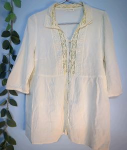 Flared White Cotton Shirt...