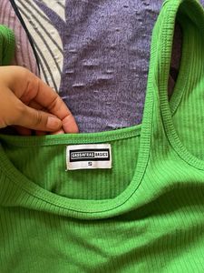 Green Ribbed Crop Top