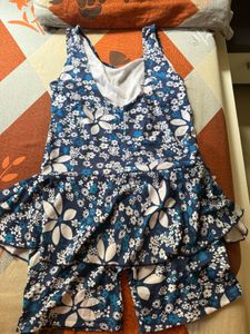 Floral Swim Dress - Navy Blue