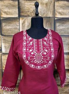 Maroon Embroidered Kurti Bottom And Dupatta Set