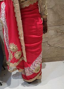 Elegant Red &amp; Golden Heavy Sari With Blouse❤️