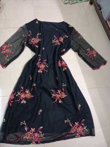 Elegant Black Floral Embroidered Dress
