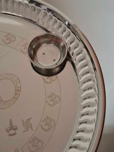 Om Engraved Steel Pooja Thali Free Incense Burner