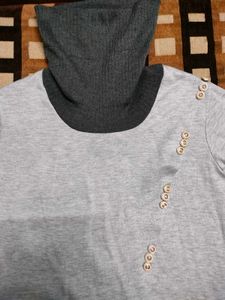 High Neck Front Open Designer Grey Top For Women