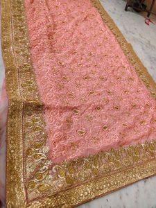 Elegant Pink Embroidered Saree