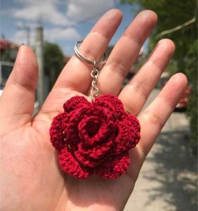 Beautiful Crochet Red Rose Keychain