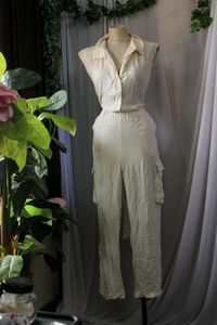 Vintage Cream Button-Down Jumpsuit