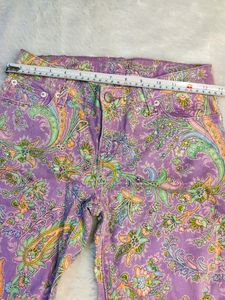 Purple Jeans With Multicolor Flower Print For Girl