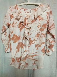 White And Peach Flowers Print Tunic