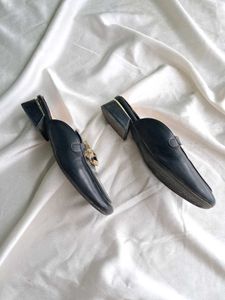 Black Mules with Gold Detail