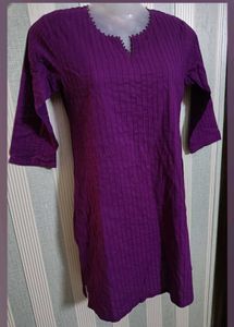 Pure Cotton Dark Mauve Short Kurta