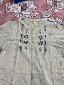 Embroidered Button-Down Top