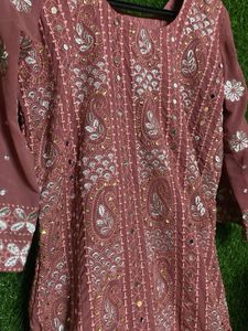Mirror Work Pink Embroidered Kurta Set