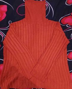 Rust Ribbed Turtleneck Sweater